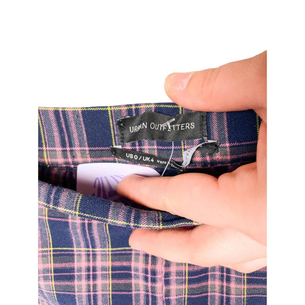 Urban Outfitters Plaid Retro High Rise Pants Pink Blue Boho 90s Preppy - Picture 6 of 7